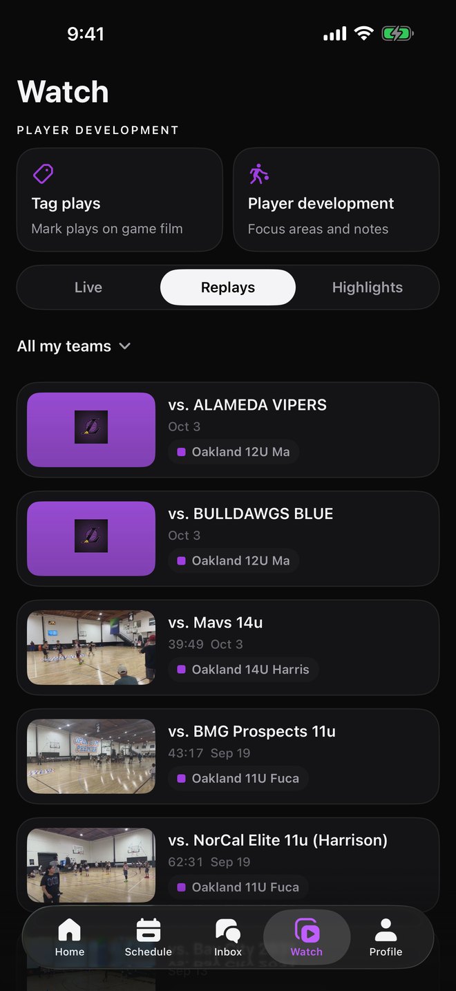 Lakeshow's Watch tab with every game's replay